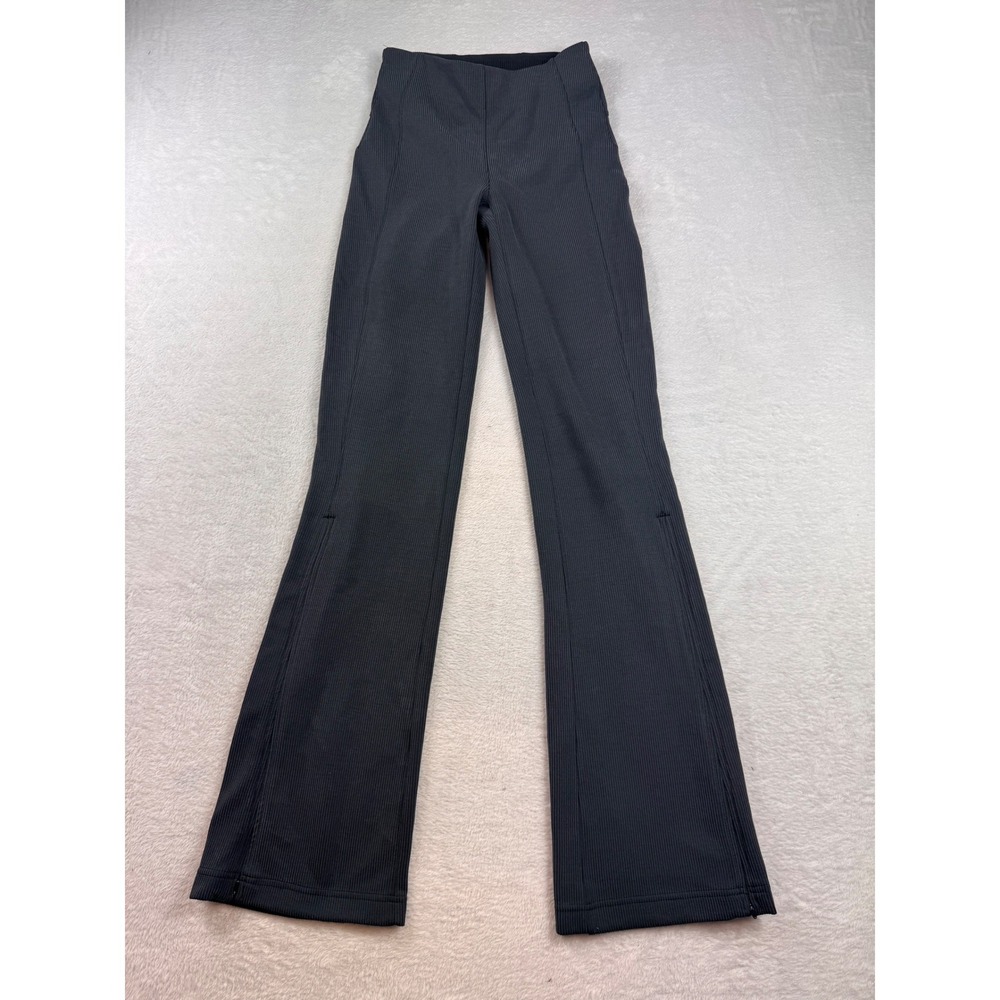 Lululemon Ribbed Flare Pants Grey High Rise Side Ankle Zip Size 2
